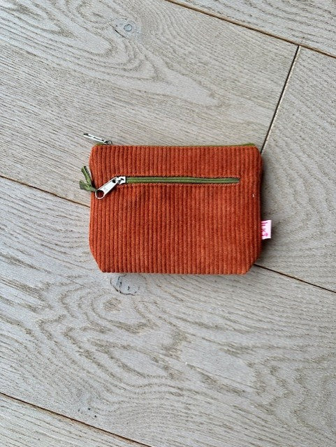 Corduroy 2 Zip Purse - Orange | Lua Gifts