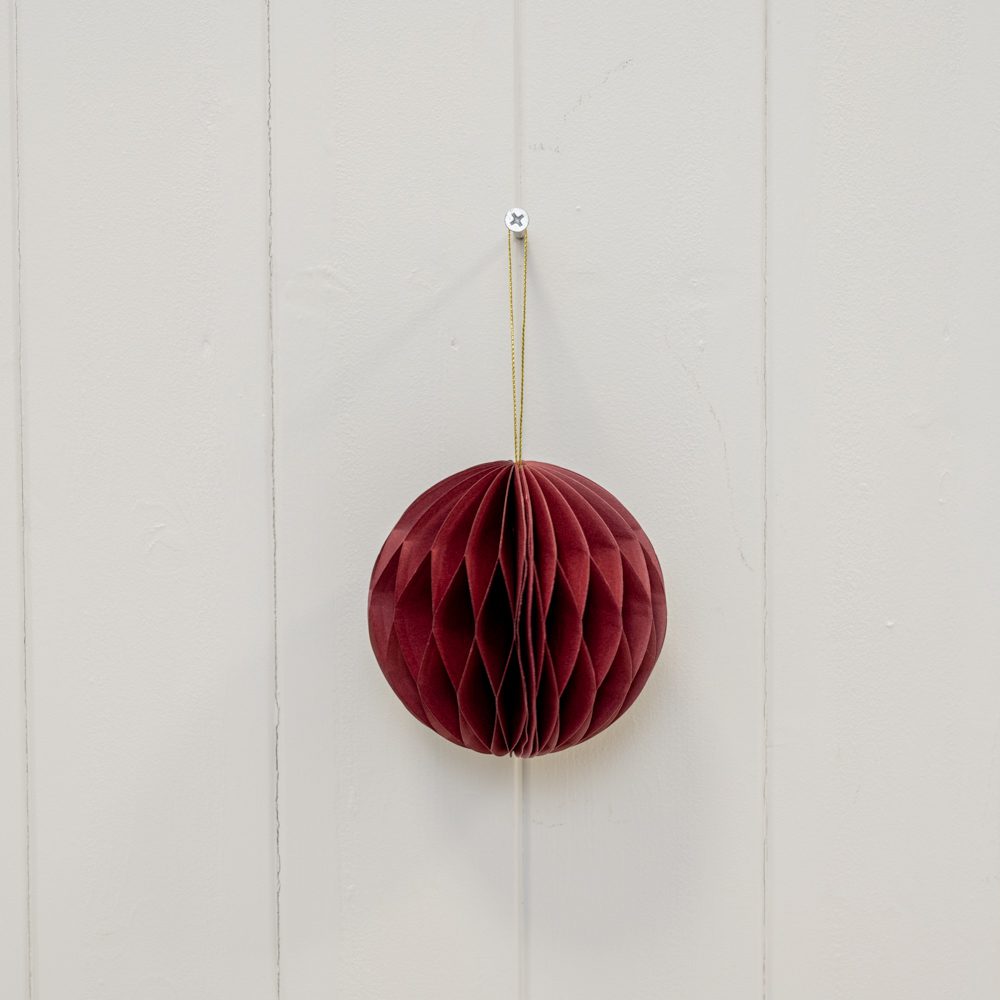 Set of 3 Claret Round Paper Hanging Baubles | Satchville