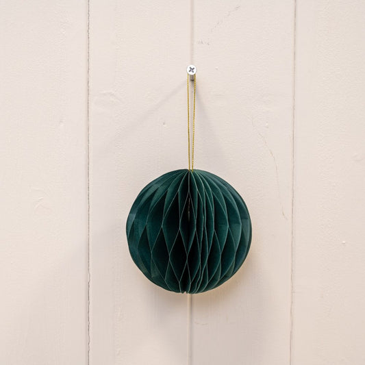 Set of 3 Dark Green Round Paper Hanging Baubles | Satchville