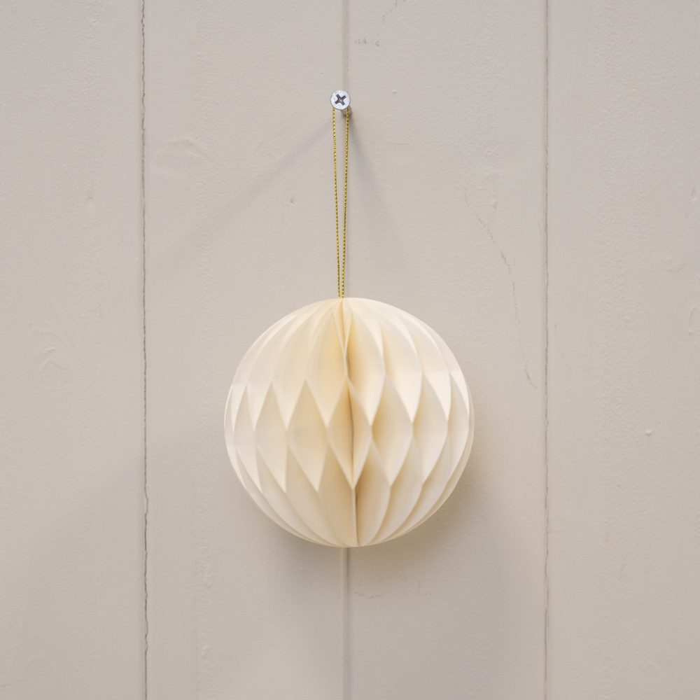Set of 3 Off White Round Paper Hanging Baubles | Satchville