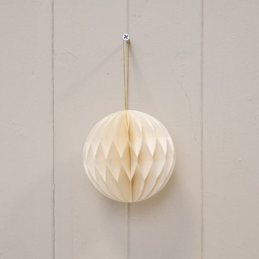 Set of 3 Off White Round Paper Hanging Baubles | Satchville