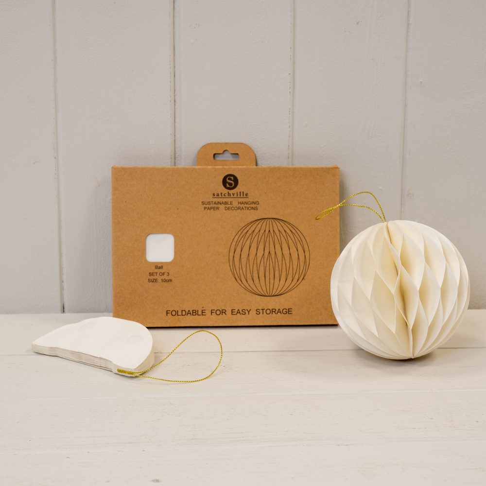 Set of 3 Off White Round Paper Hanging Baubles | Satchville