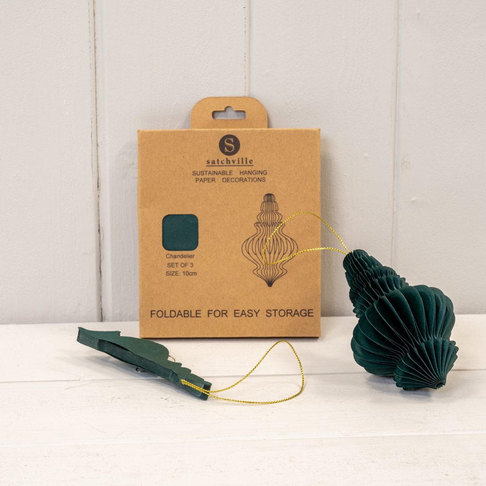 Set of 3 Dark Green Chandelier Paper Hanging Baubles | Satchville