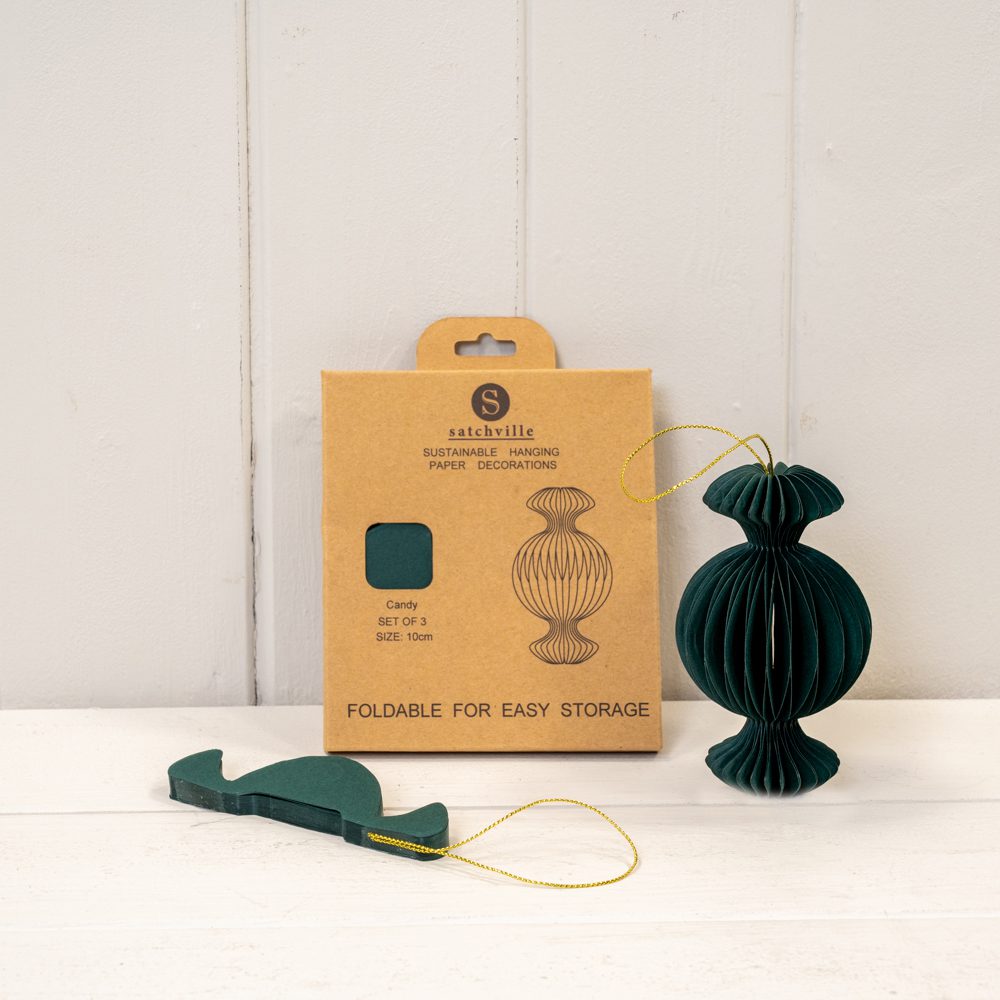 Set of 3 Dark Green Paper Hanging Candy Baubles | Satchville