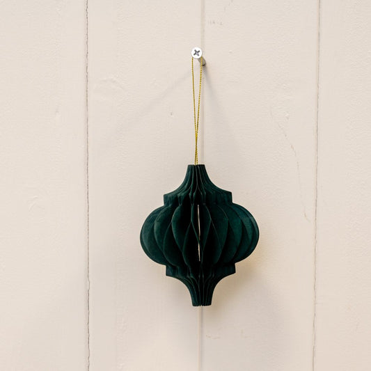 Set of 3 Dark Green Paper Hanging Spinning Top Baubles | Satchville
