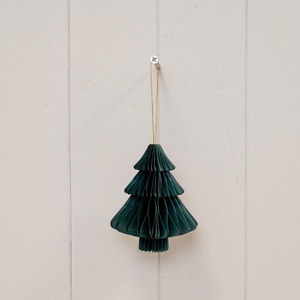 Set of 3 Dark Green Paper Hanging Tree Baubles | Satchville