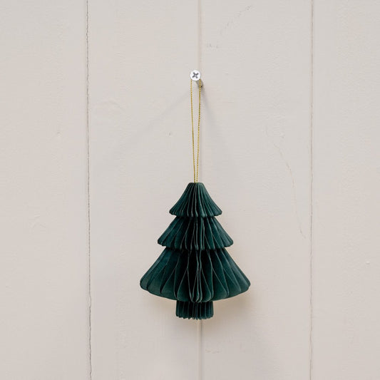 Set of 3 Dark Green Paper Hanging Tree Baubles | Satchville