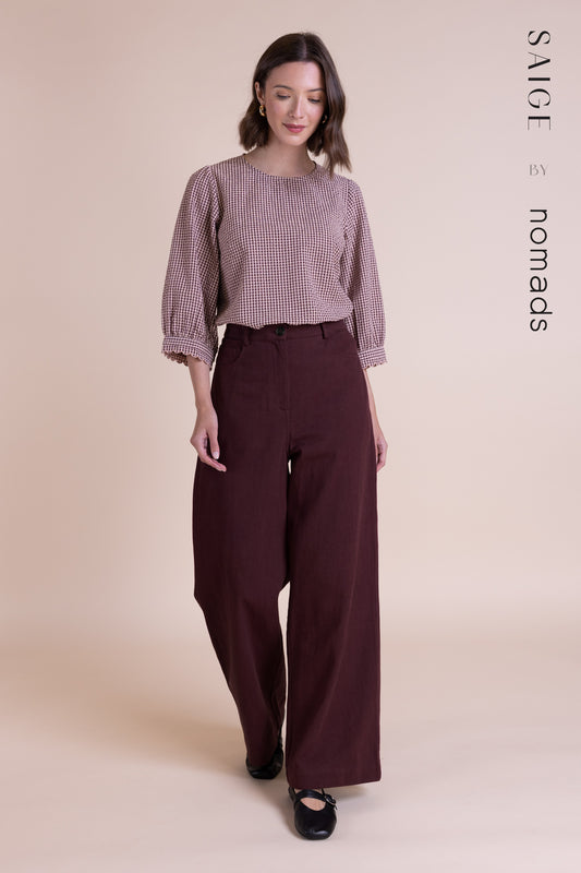 Burgundy Cotton Drill Wide Leg Jeans | Saige by Nomads
