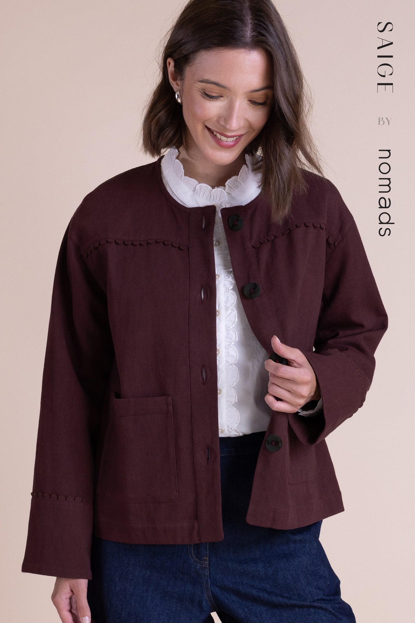 Burgundy Cotton Drill Jackiet | Saige by Nomads