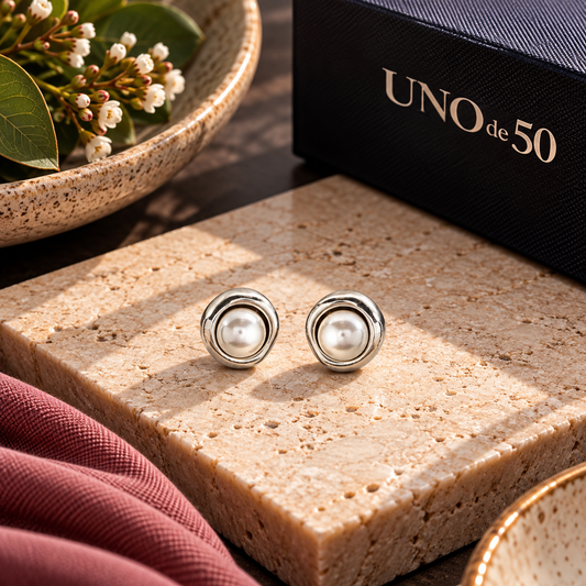 UNOde50 Pearl Stud Earrings – Silver | PEN0461