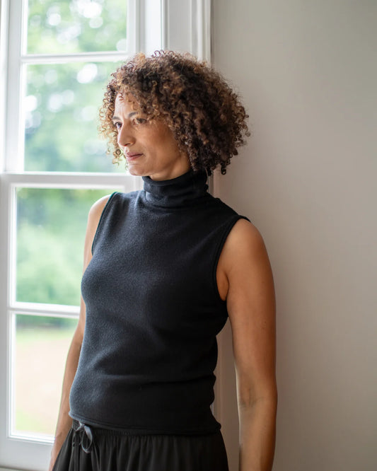 Posy Roll Neck Top | Black | Chalk