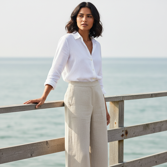 Sandy Marl Pull Together Wide Leg Trousers | Foil FO8300