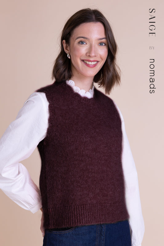 Burgundy Scallop Edge Knitted Vest | Saige by Nomads