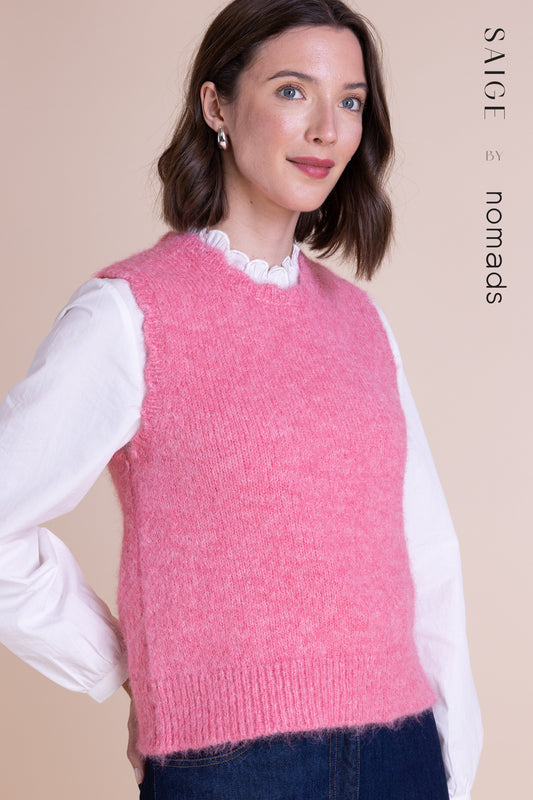 Pink Scallop Edge Knitted Vest | Saige by Nomads