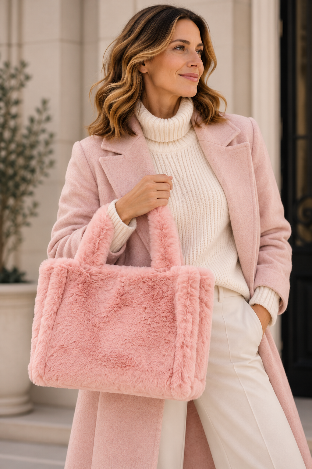 Pink Faux Fur Rectangular Tote Bag | Last True Angel