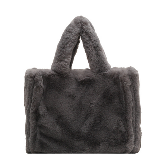 Grey Faux Fur Rectangular Tote Bag | Last True Angel