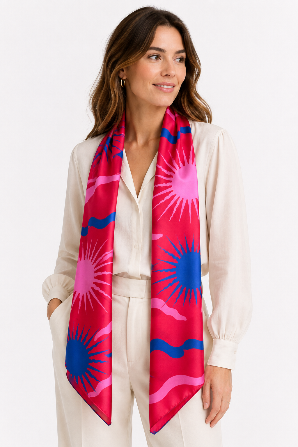 Corita Rose Red Sun Print 100% Silk Scarf