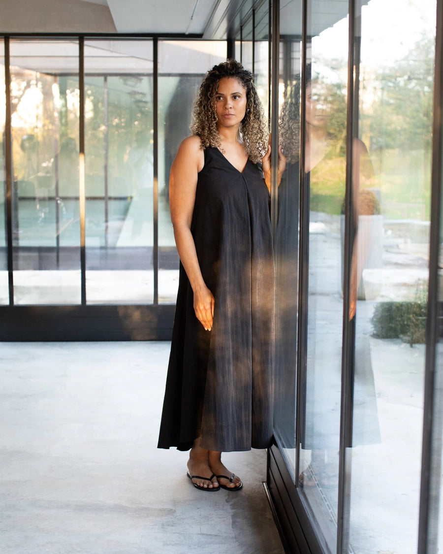 Black V Neck Voluminous Dress - Reese - Chalk