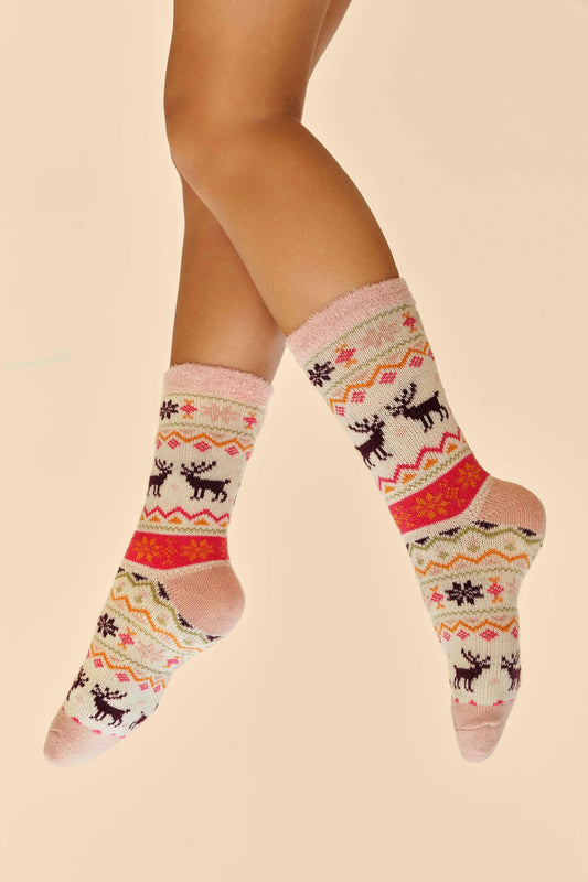 Fair Isle Reindeer Cosy Socks | Powder