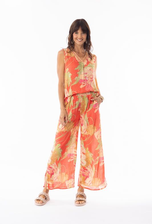 Rose Print Wide Leg Trousers | Escape 9635