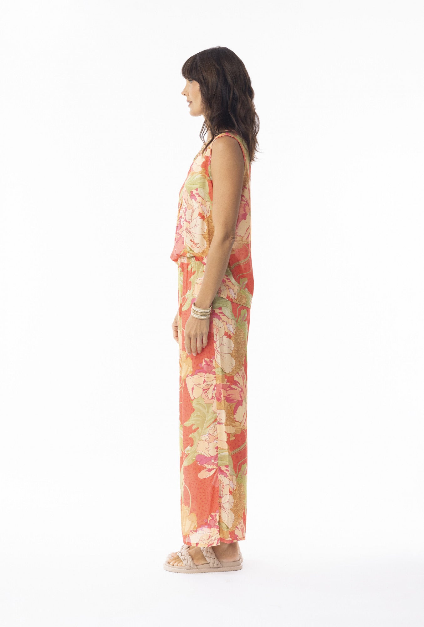 Rose Print Wide Leg Trousers | Escape 9635