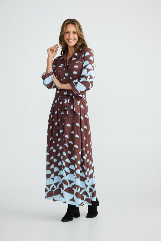 Rossellini 3/4 Sleeve Shirt Dress - Blue & Brown | Brave & True