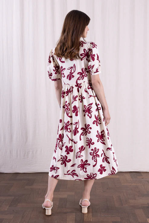 Rosewood Cotton Poplin Angled Puff Sleeve Dress | Nomads ZN2221RSW