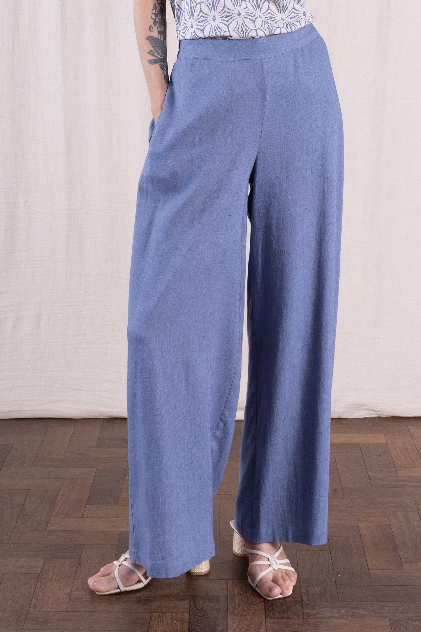 Cornflower Linen Blend Wide Leg Trouser | Nomads PV1095CFL