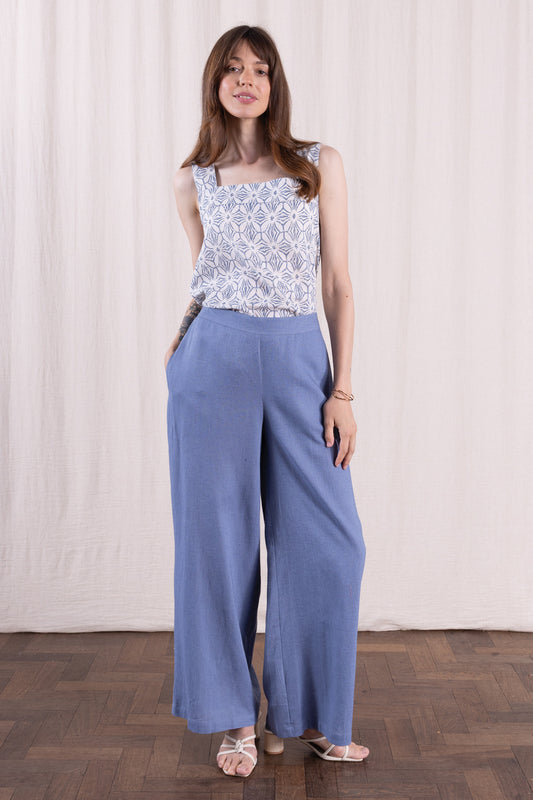 Cornflower Linen Blend Wide Leg Trouser | Nomads PV1095CFL