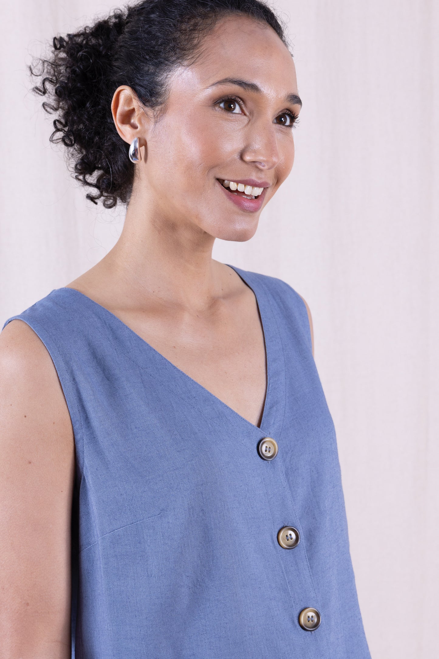 Linen Blend Cornflower Button Through Vest | Nomads PV4252CFL