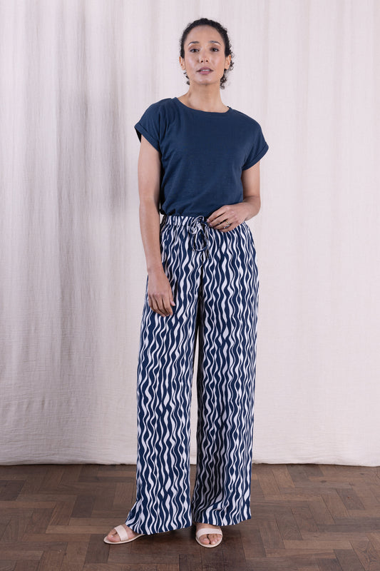 Navy Viscose Wide Leg Trousers