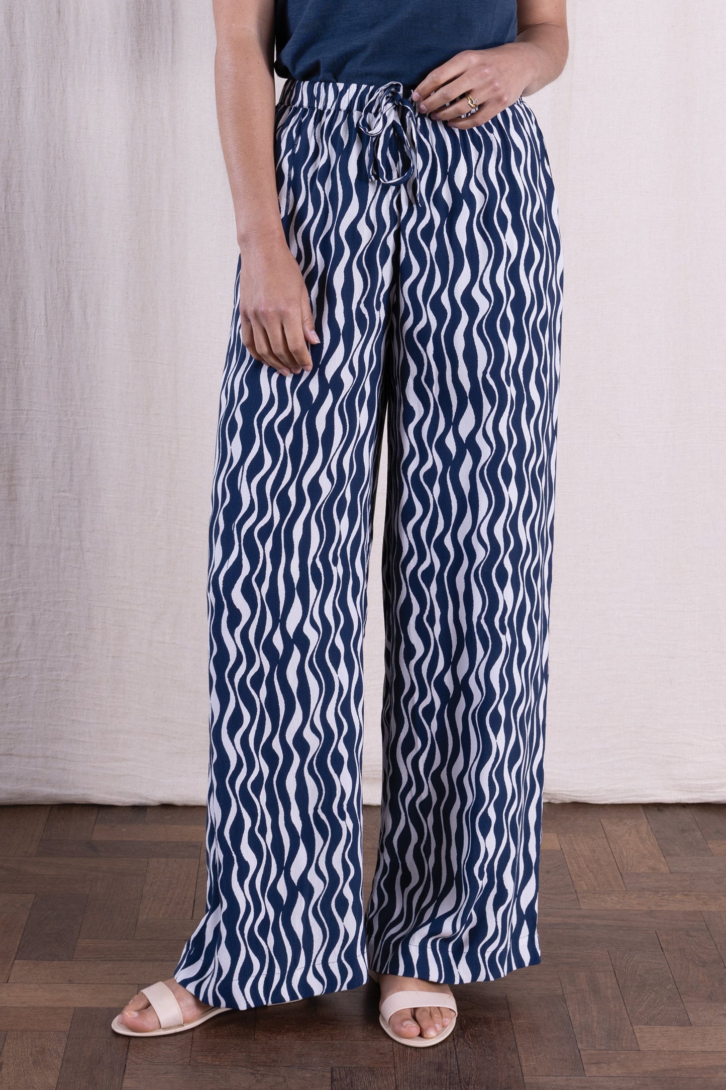 Navy Viscose Wide Leg Trousers