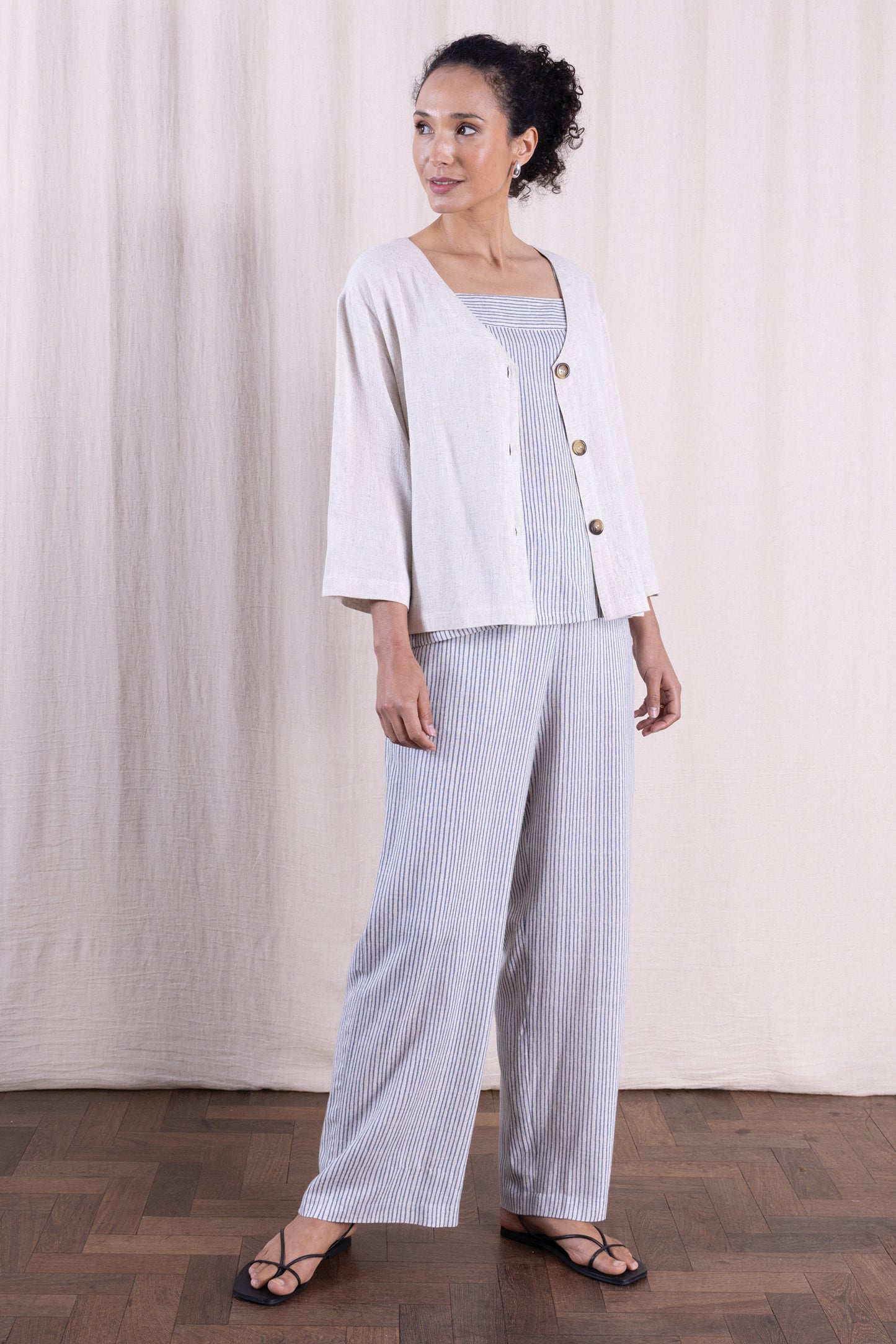 Cornflower Linen Blend Button Wide Leg Trousers | Nomads RV1116CFL