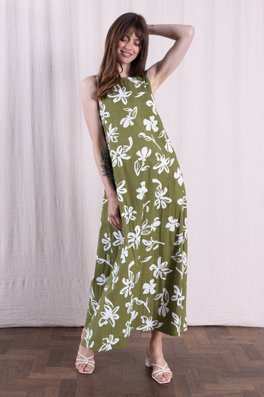 Verdant Cotton Poplin Sleeveless Dress | Nomads ZN2187VDT