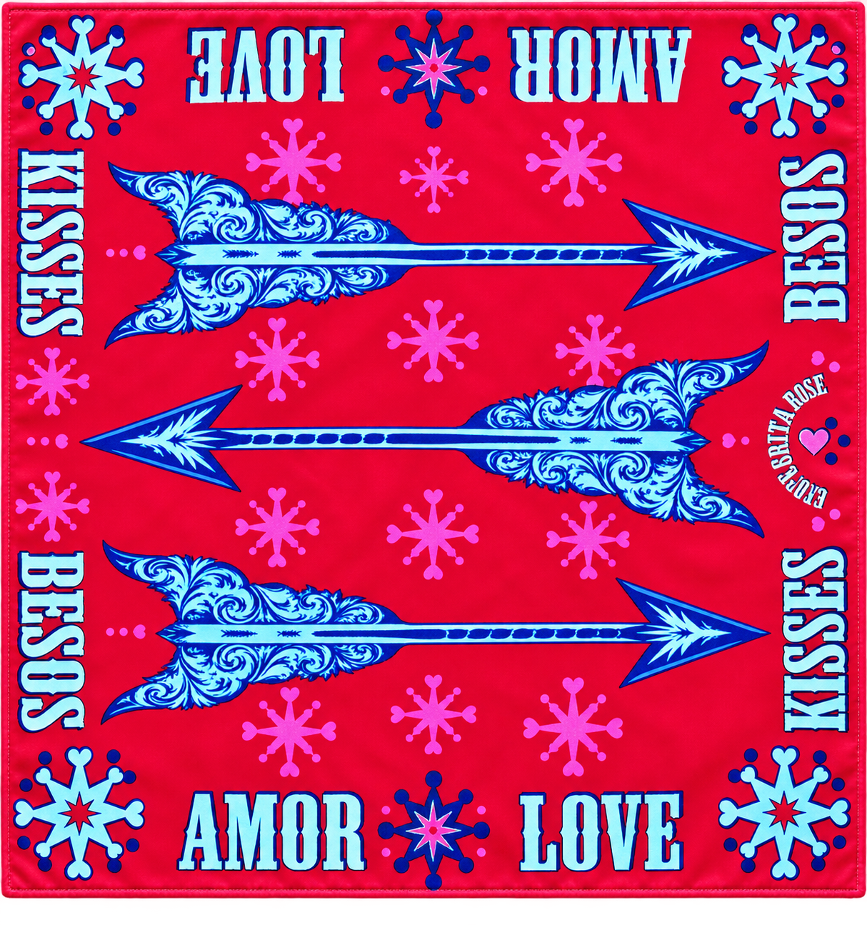 Corita Rose Amor Red 100% Silk Square Scarf