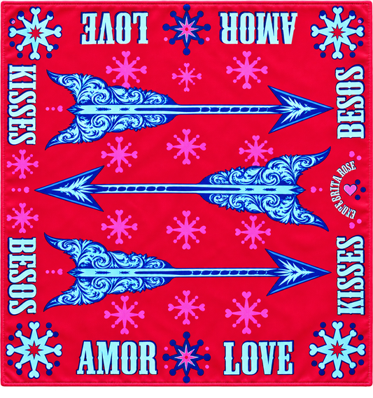 Corita Rose Amor Red 100% Silk Square Scarf