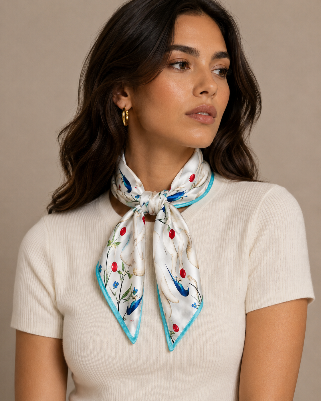 Corita Rose Figures & Birds 100% Silk Square Scarf – Ivory