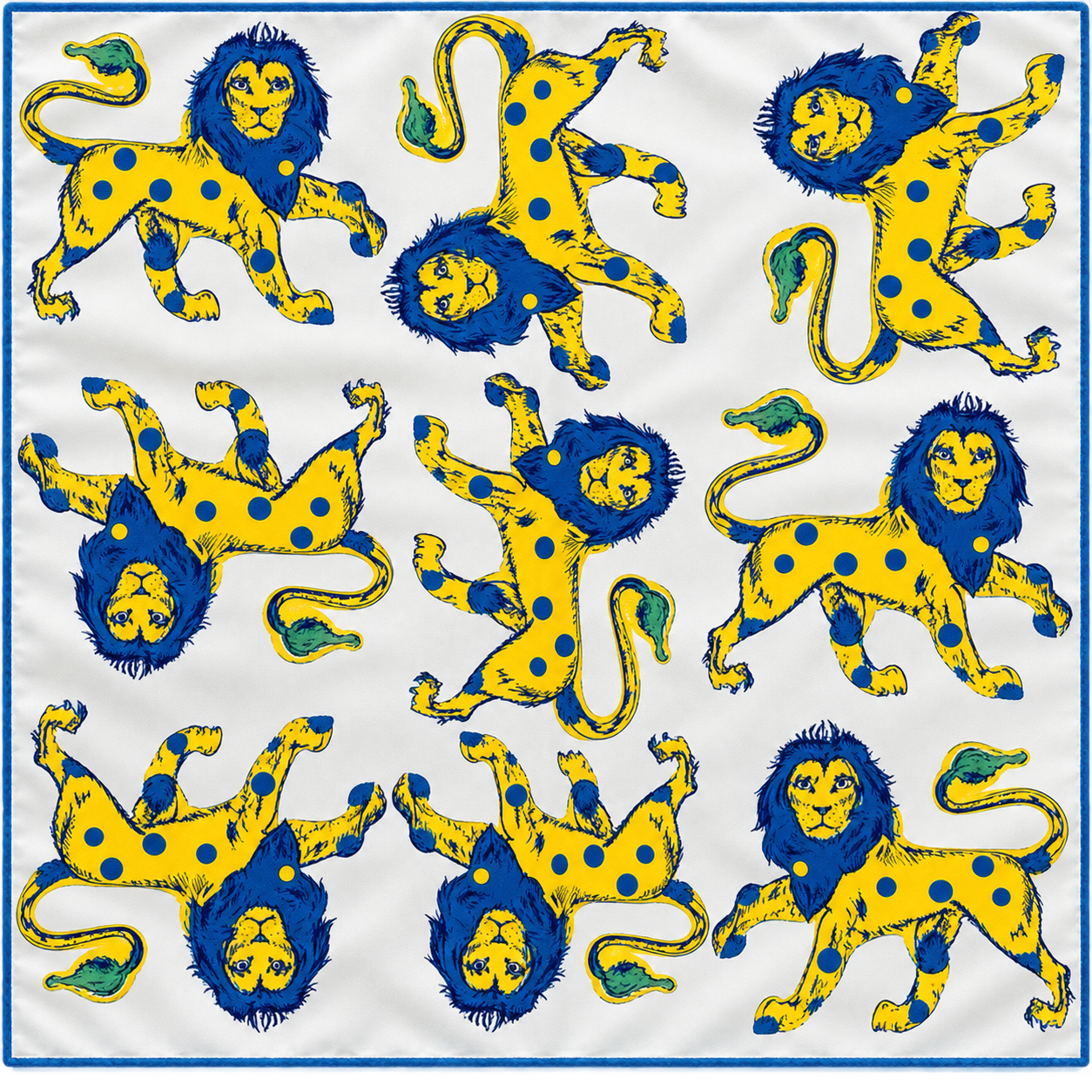 Corita Rose Lion Print 100% Silk Square Scarf – White