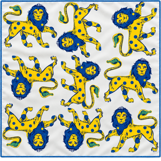 Corita Rose Lion Print 100% Silk Square Scarf – White