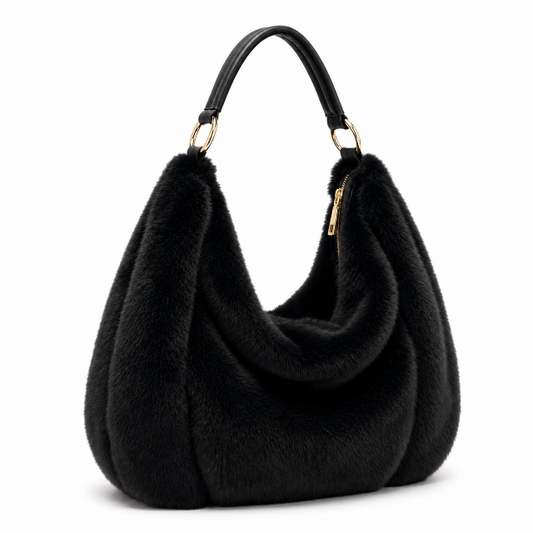 Black Slouch Faux Fur Hobo Bag | Last True Angel LTB12B