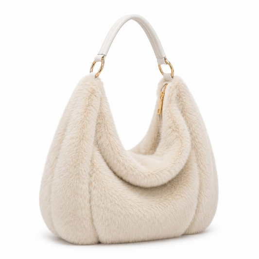 Cream Slouch Faux Fur Hobo Bag | Last True Angel LTB12C