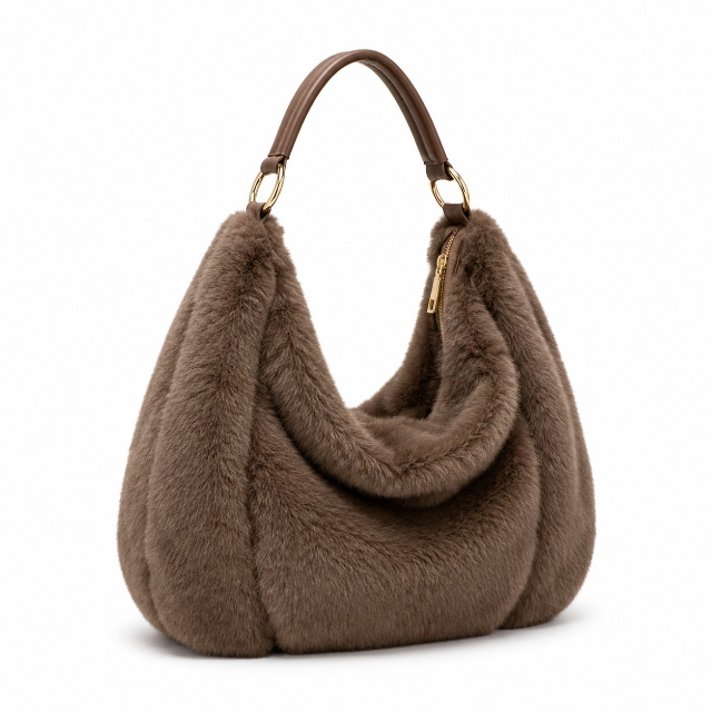 Milk Chocolate Slouch Faux Fur Hobo Bag | Last True Angel LTB12BC