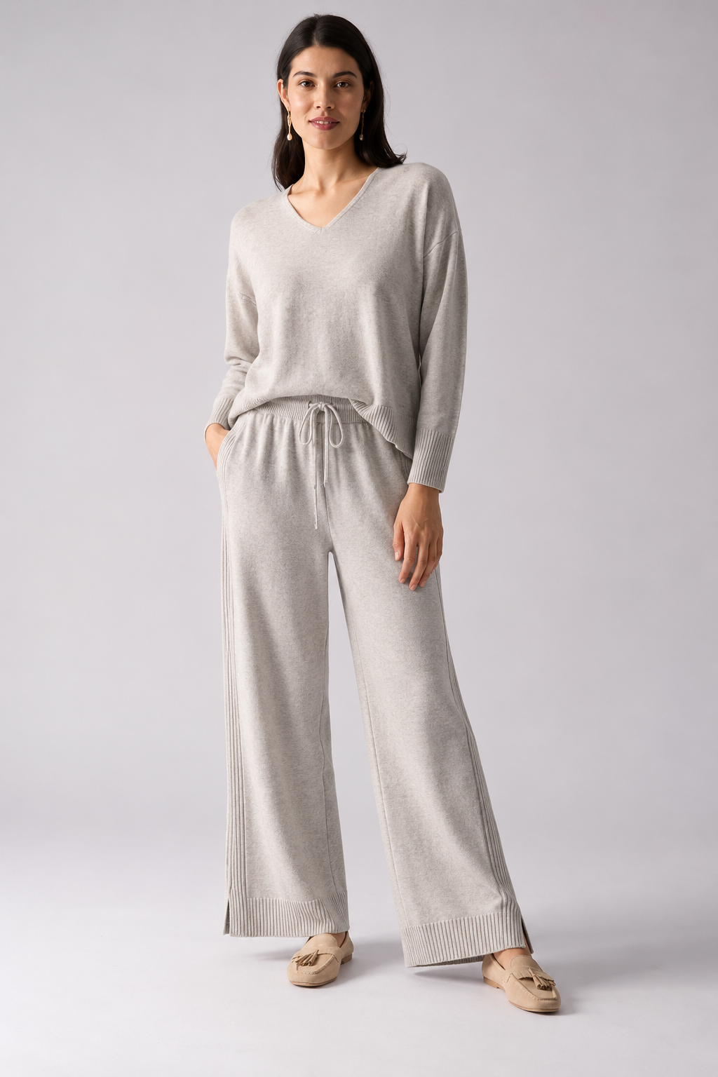 Soft Knit Casual Trousers in Latte - FO8434 | Foil