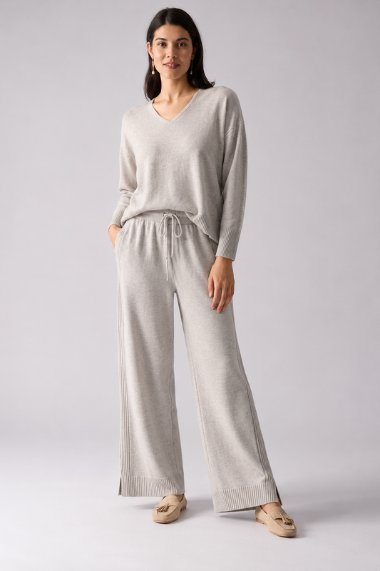 Soft Knit V-Neck Sweater in Latte - FO8431 | Foil