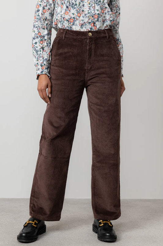 Wide Leg Stretch Cord Strachan Trouser Chocolate | Lily & Me LM25638C