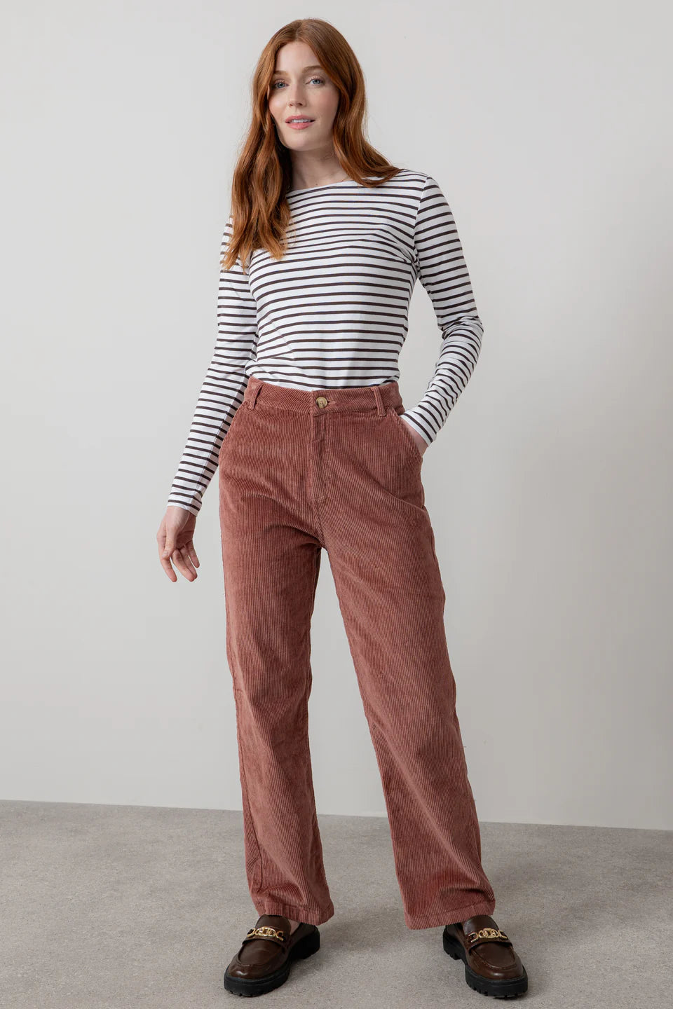 Wide Leg Stretch Cord Strachan Trousers Antique Rose  | Lily & Me LM25638AR