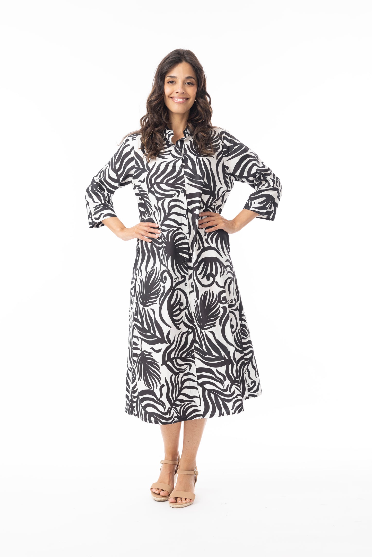 Black & White Print Orientique Suriname Shirt Dress 40173