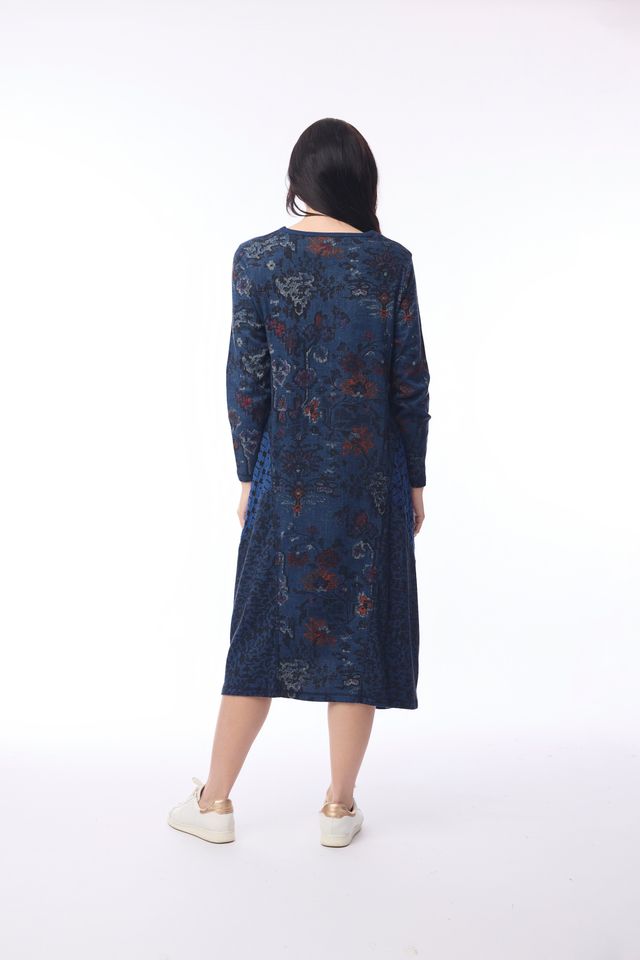Tabriz Cotton Bubble Dress – Navy | Orientique