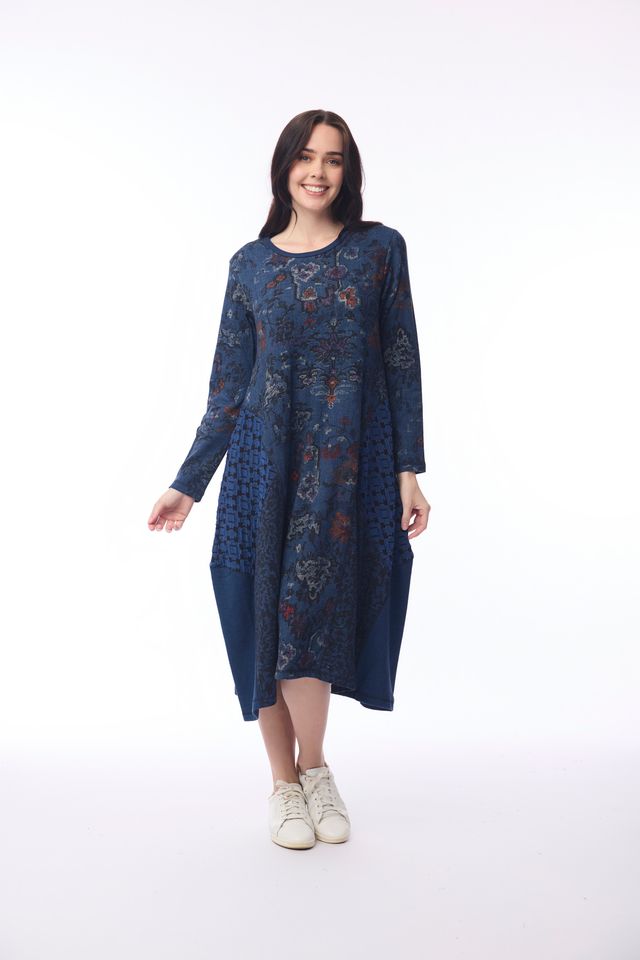 Tabriz Cotton Bubble Dress – Navy | Orientique