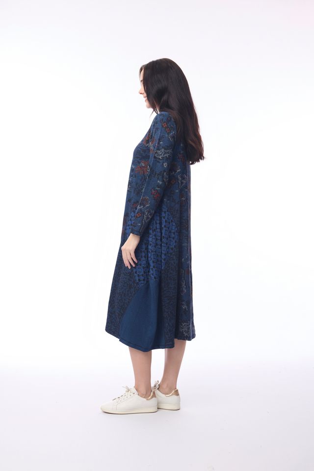 Tabriz Cotton Bubble Dress – Navy | Orientique